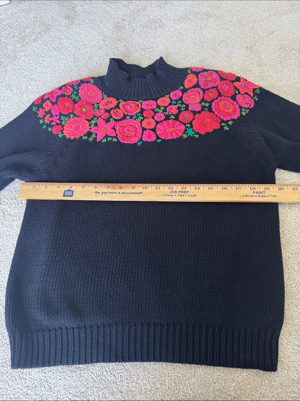 Vintage Ann Taylor Sweater Womens Small Floral Embroidered Mock Neck Black Knit - Picture 10 of 11